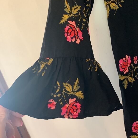 Old Navy black with pink flowers long sleeve dress Bell sleeves Size L - Picture 2 of 6